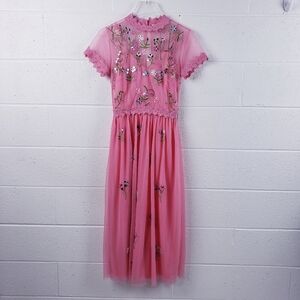 Miss Selfridge | Dresses | Miss Selfridge Pink Jeweled Sequin Floral  Embroidered Midi Dress Beguiled Size 4 | Poshmark
